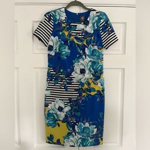 Vince Camuto Floral + Stripes Fitted Dress, size 6